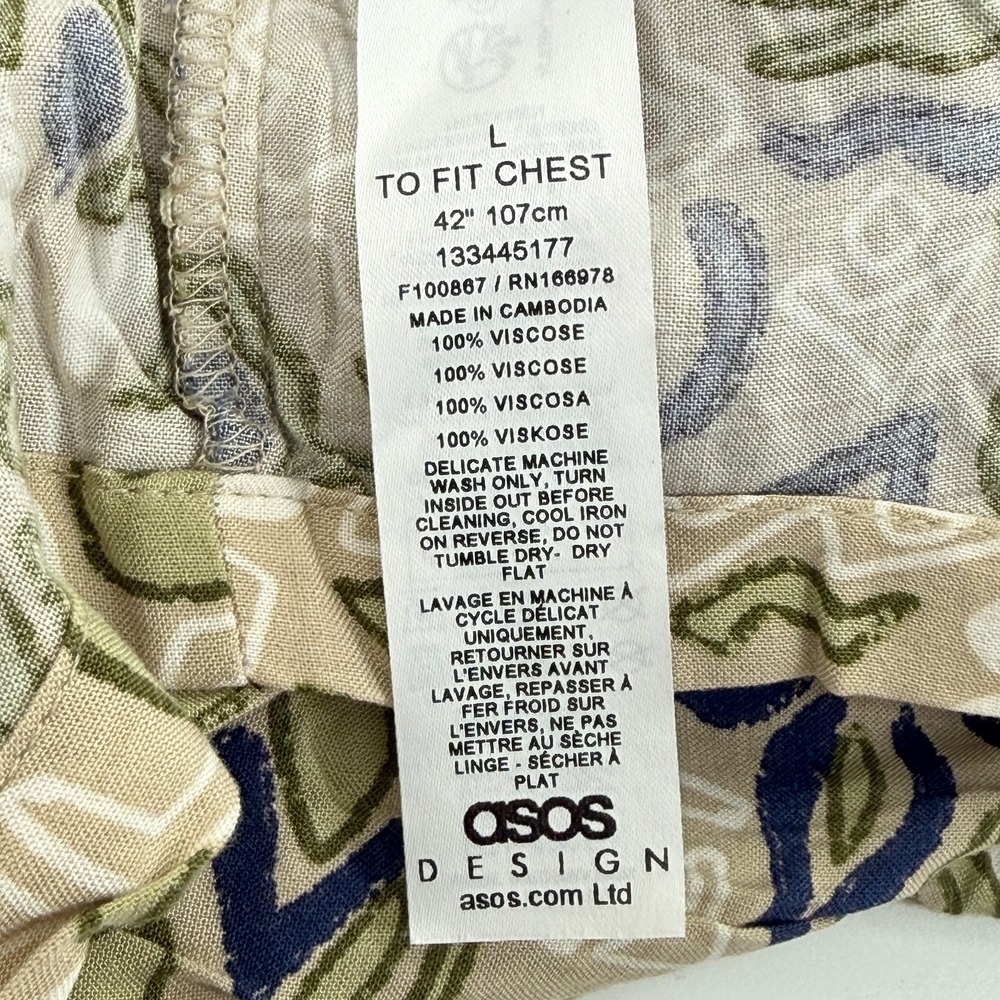ASOS DESIGN Boxy Revere Shirt Men Large Oversized Viscose Green Hawaiian Floral - Picture 4 of 8